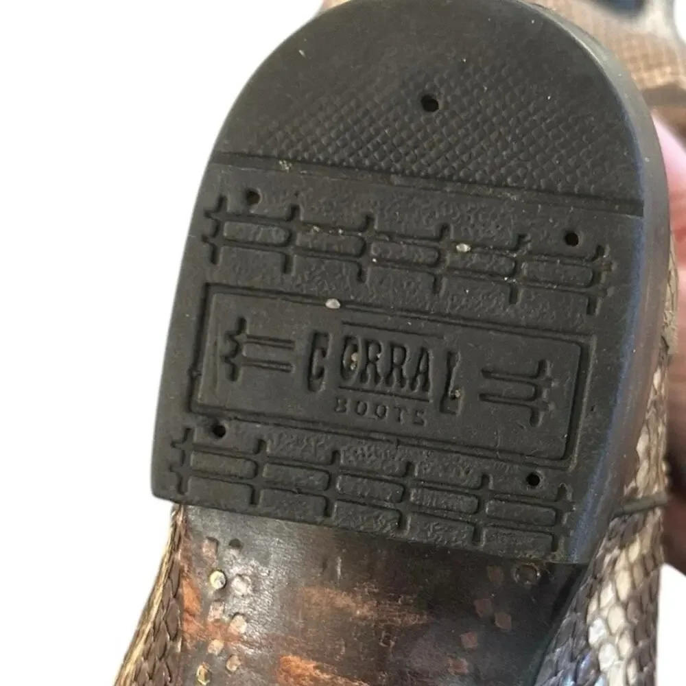 Corral Exotic Python & Leather Western Cowboy Boots Brown & Black Men's 9.5 D